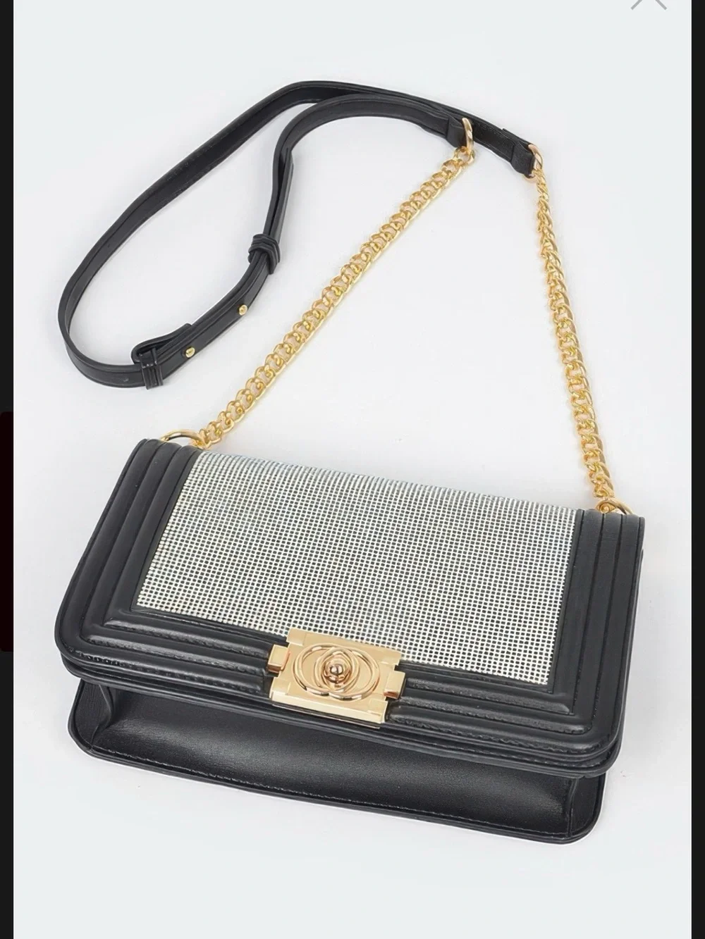 NWT Lavender Crystal-Front Crossbody Bag with Gold Chain